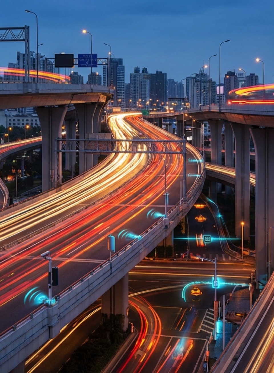 trail of light speed and advance through a city