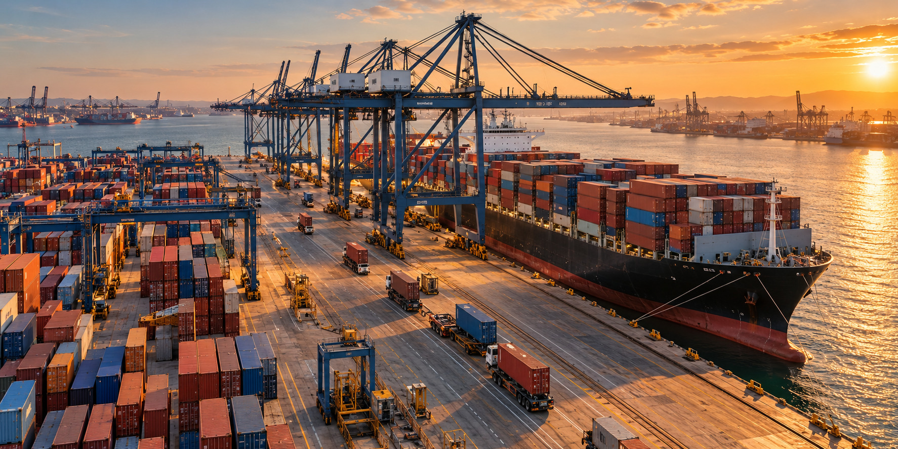 Container and cargo operations at a modern maritime port.