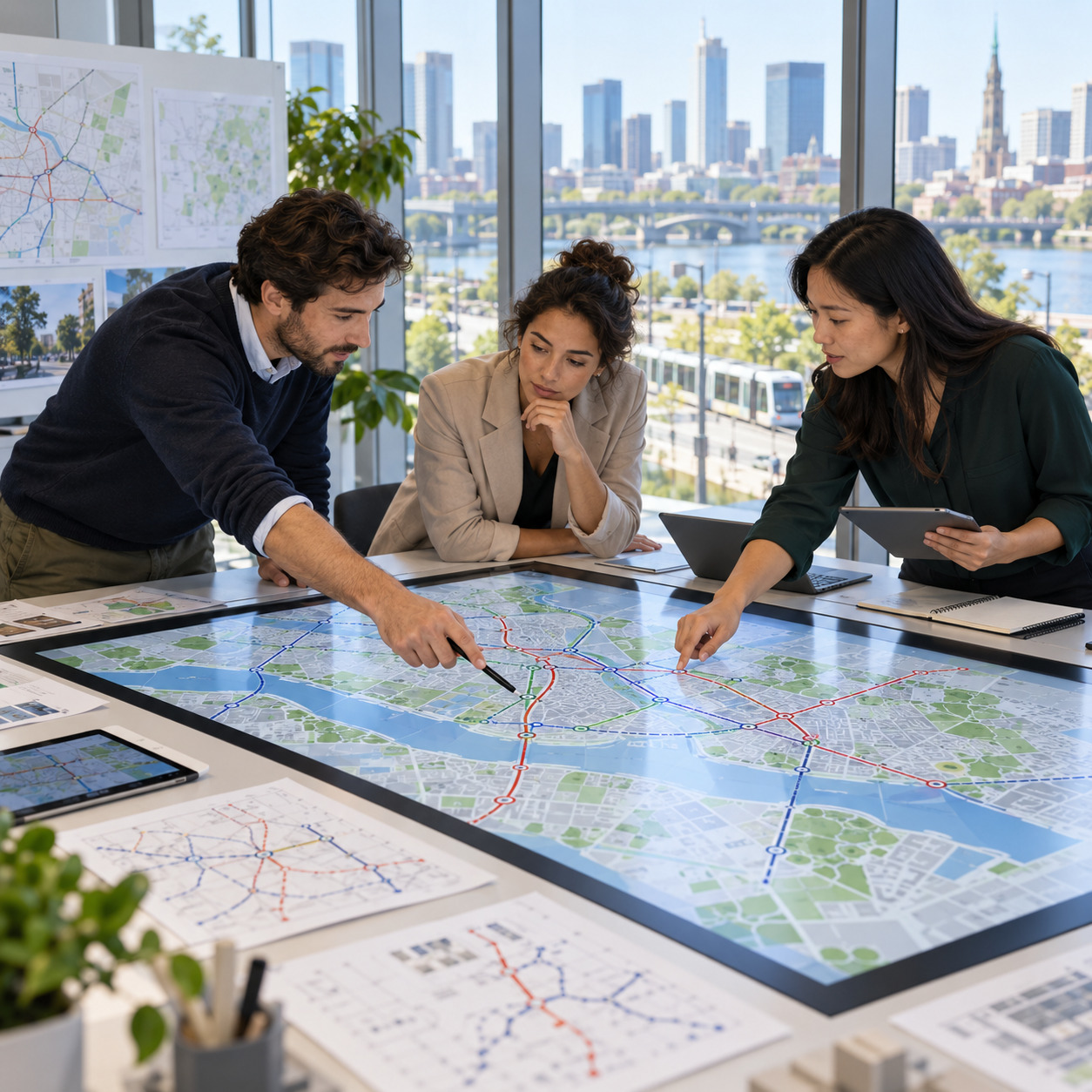 Strategic team planning with a map.