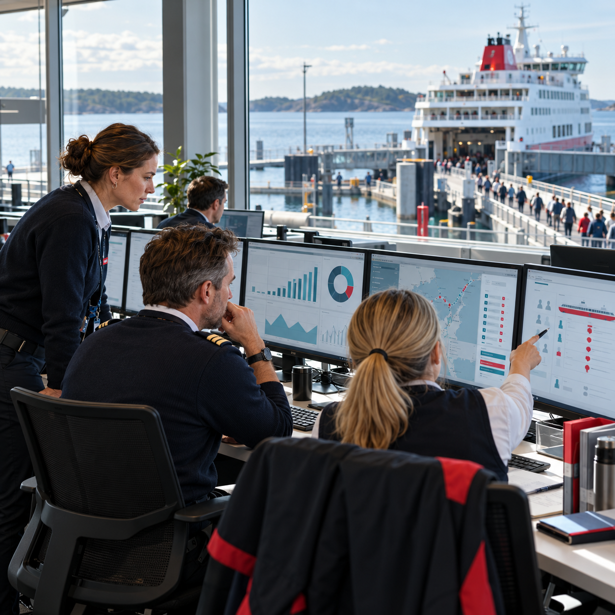 Maritime ticketing team monitoring bookings, validations and passenger exceptions.