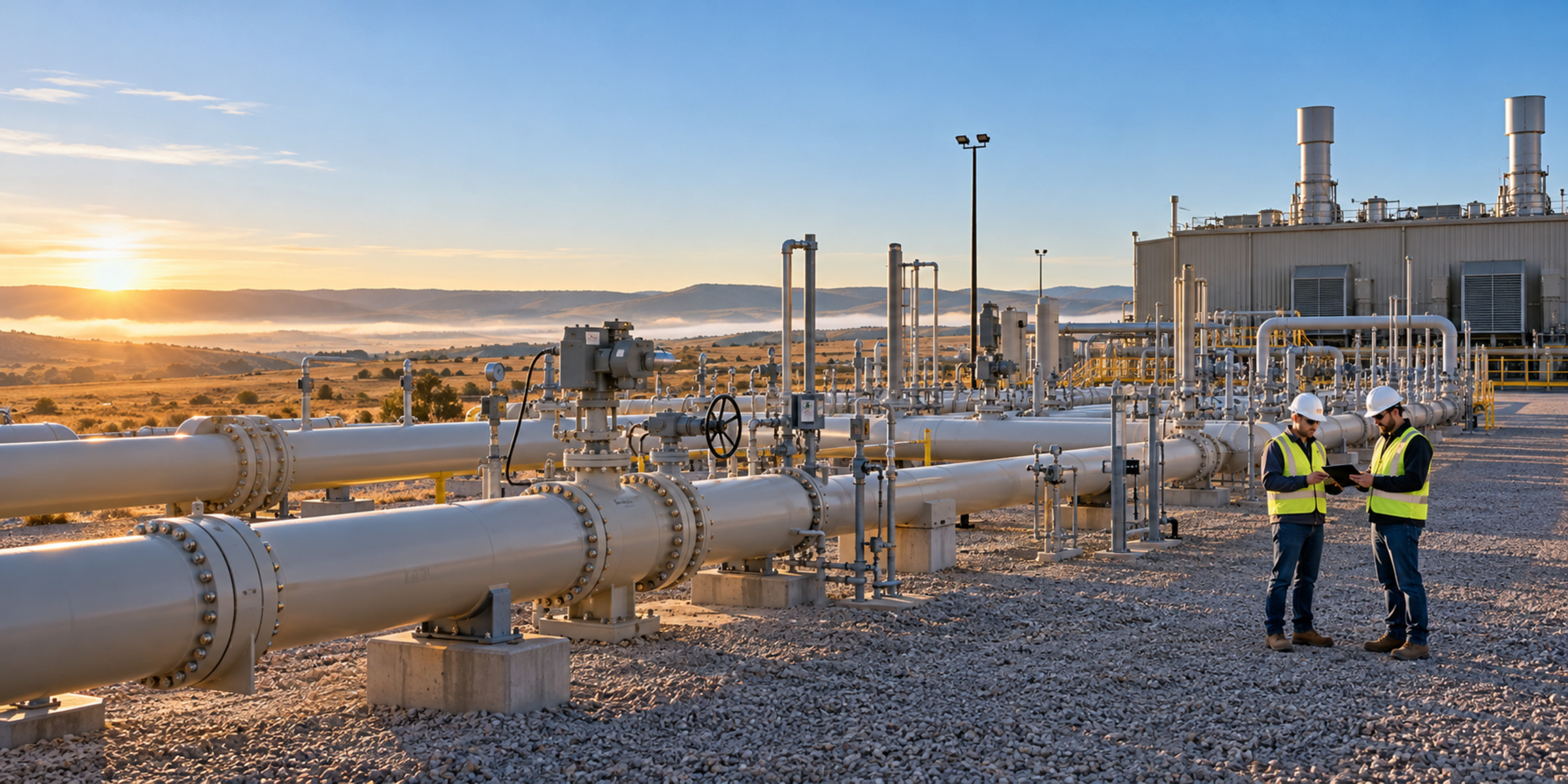 Natural gas transmission pipelines and compressor station with two field engineers