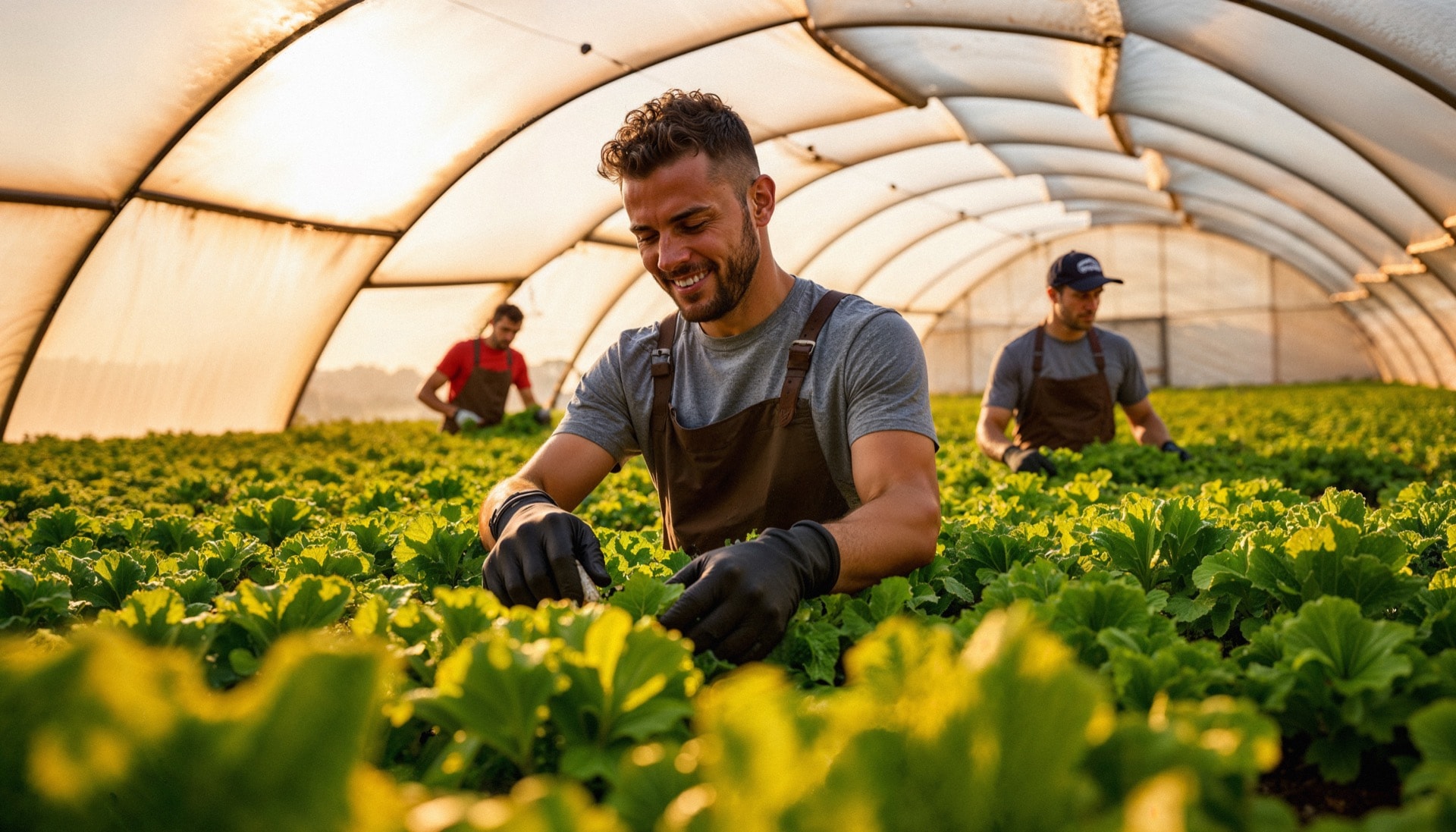 Farmers working in a greenhouse to support regenerative agriculture, sustainable farming and resilient food systems