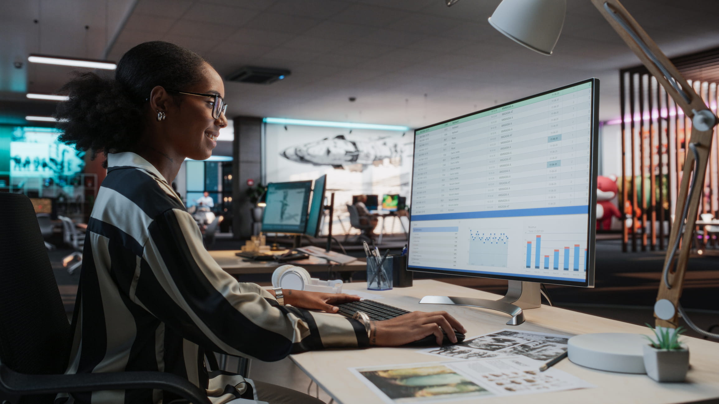 A woman using analytics software