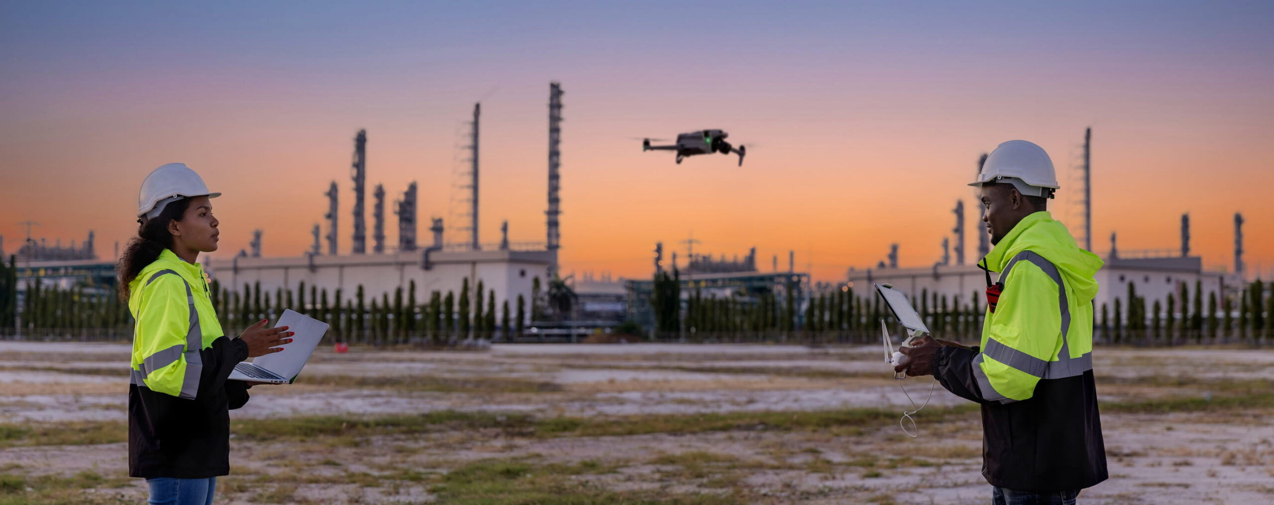 Engineer surveyor team Use drone