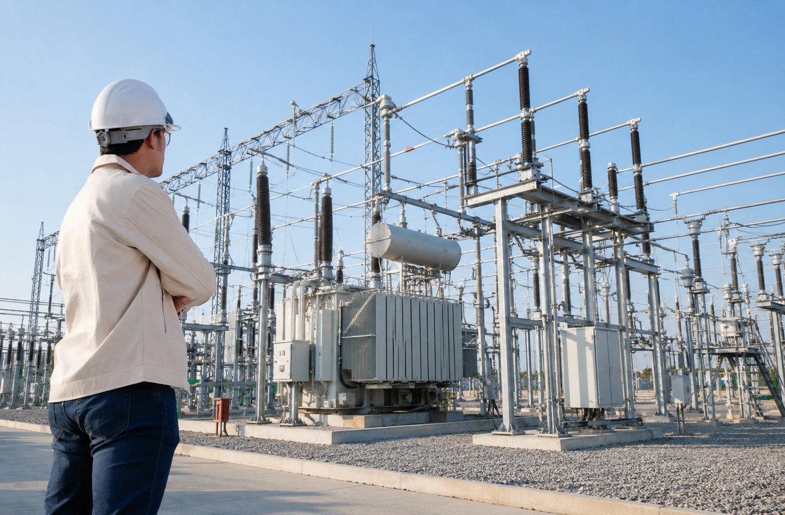 Engineer in an electrical substation