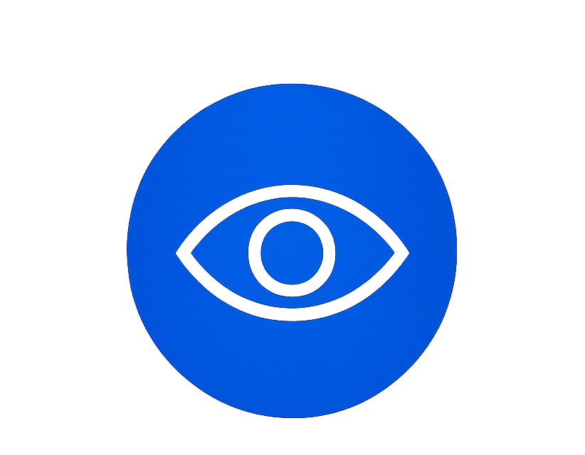 Blue gradient background with a thin outlined eye icon centered inside a large circle, suggesting vision or monitoring.