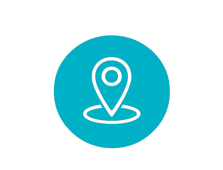 Teal graphic of a location pin icon inside a circle on a dark gradient background