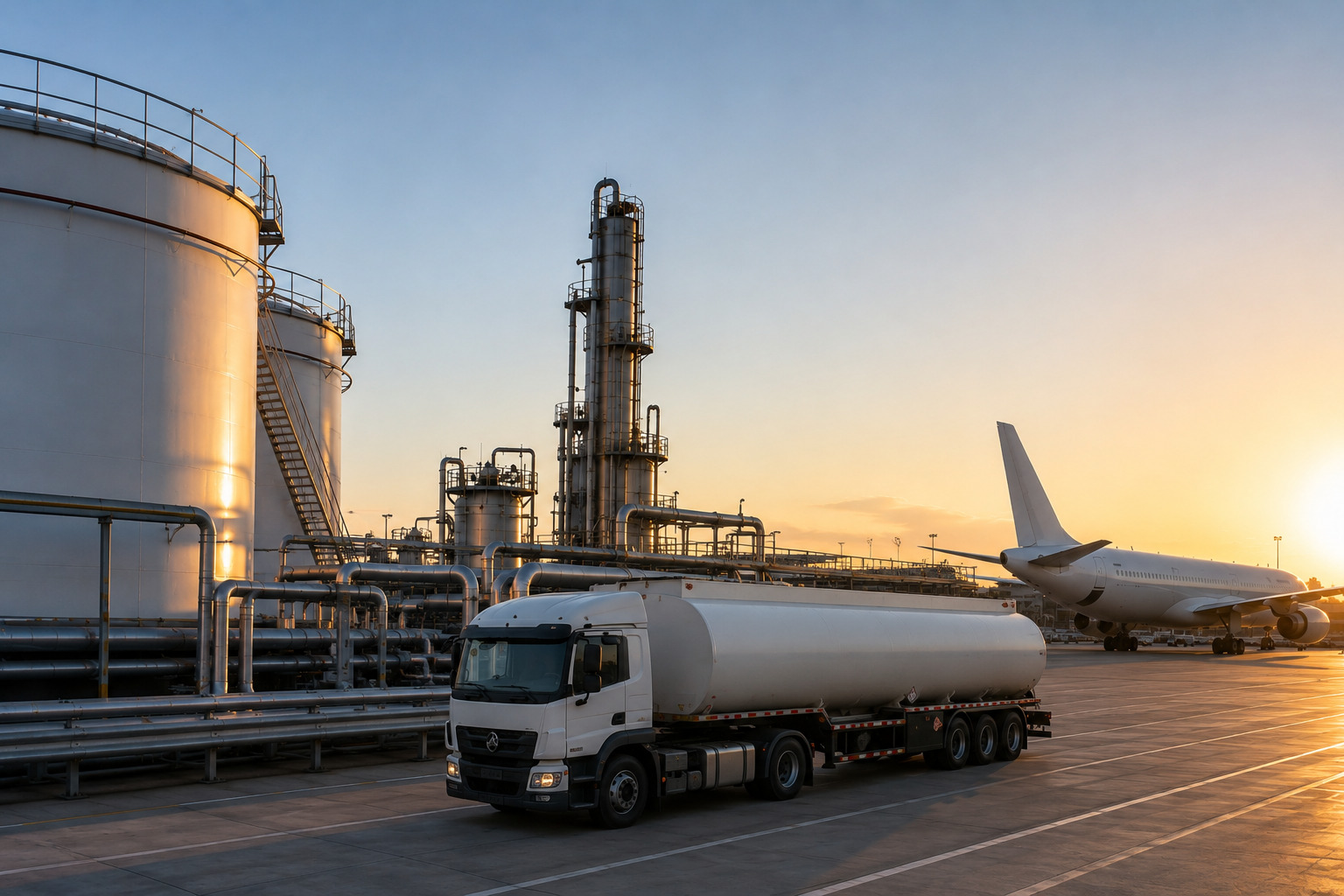 SAF supply chain connecting fuel production, transportation and aviation operations at an airport.