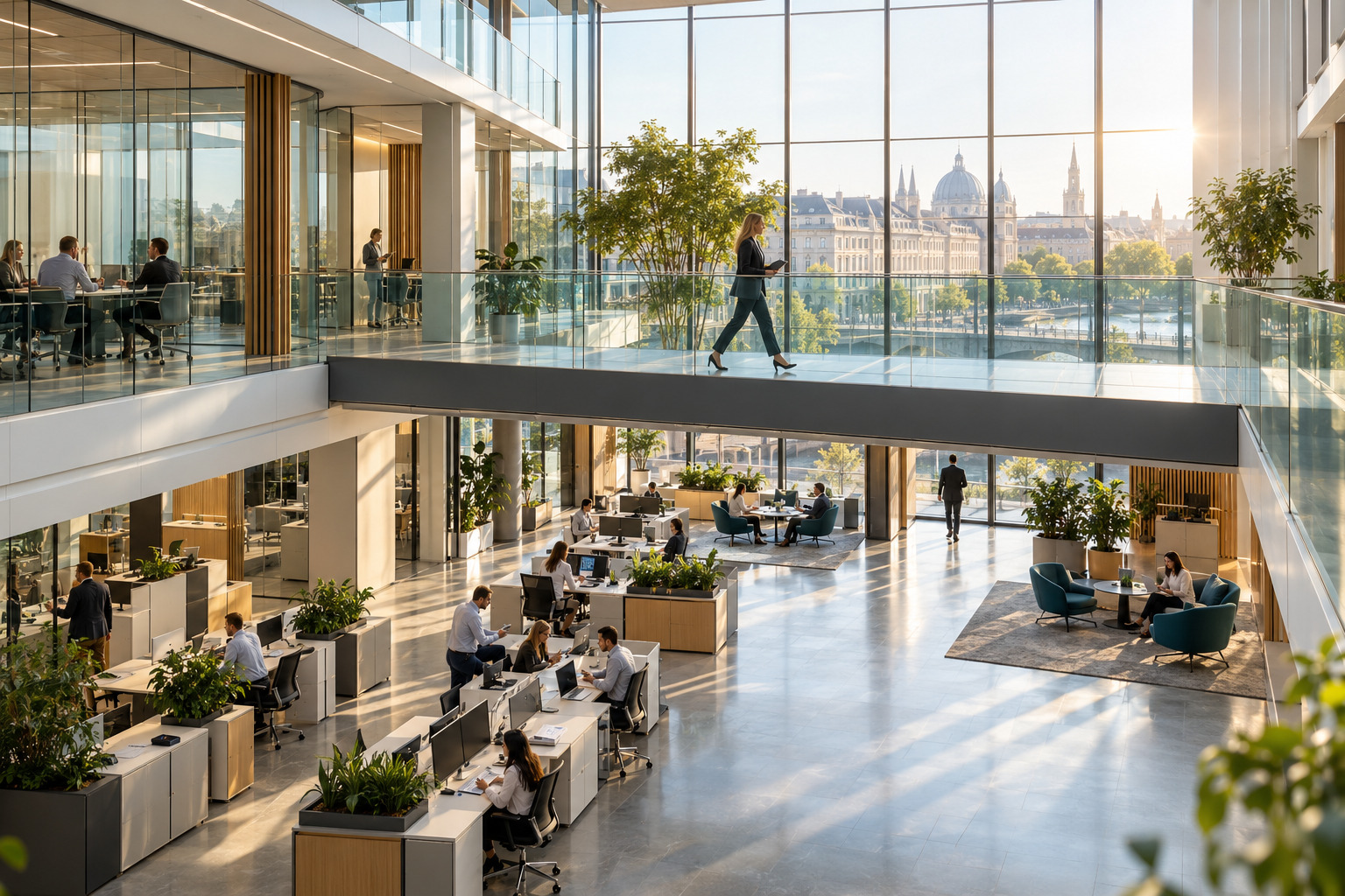 Uses scale, architecture and connected work zones to convey a repeatable operating model without implying an unsupported industry or client location.