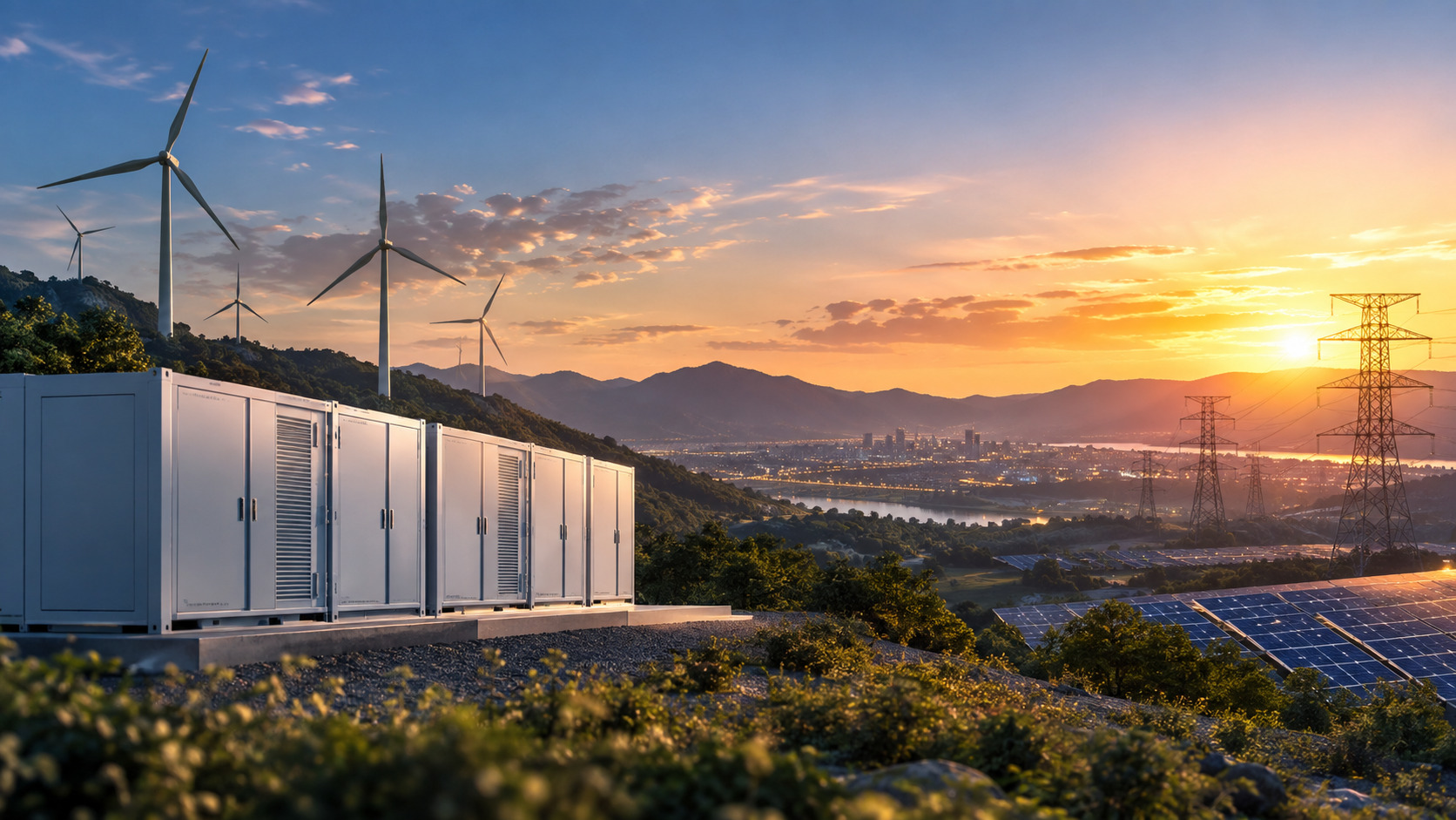 Battery energy storage systems integrated with renewable generation and grid infrastructure, supporting flexibility in an increasingly congested power system