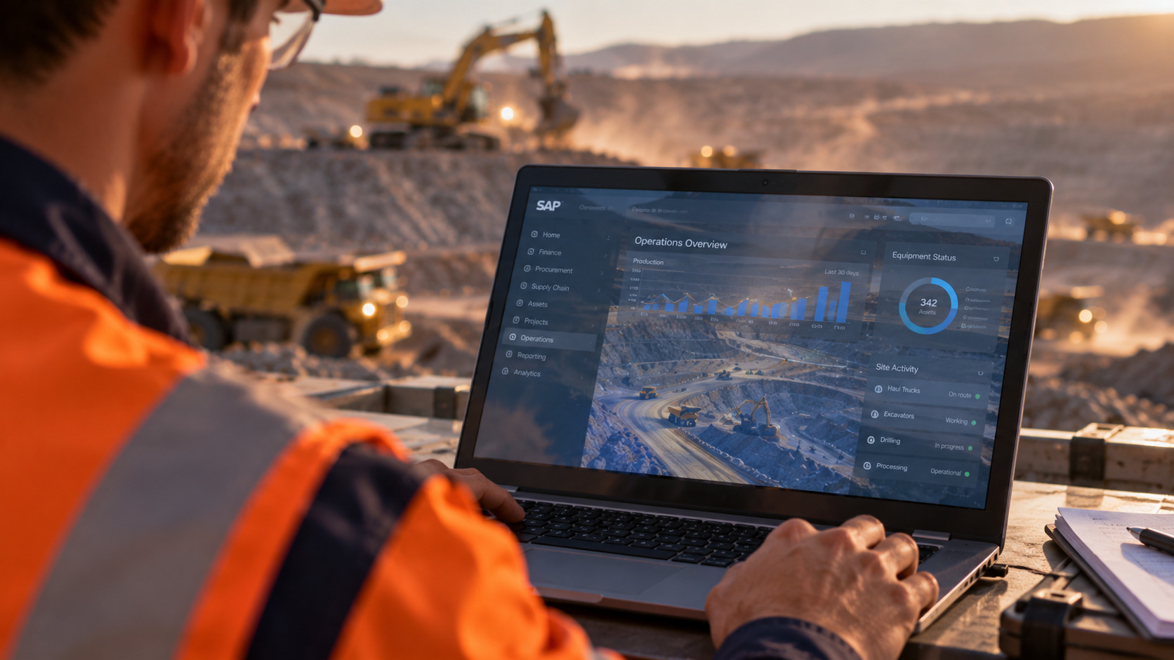 A mining worker using this laptop in the field