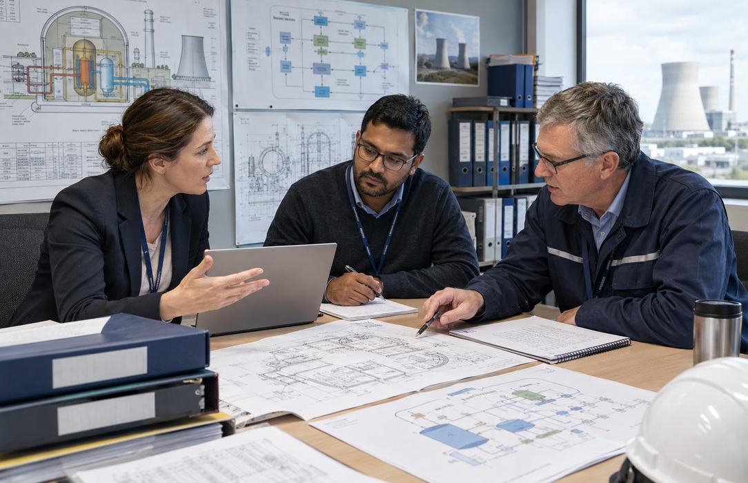 Business, data and engineering specialists aligning requirements for a nuclear utility knowledge-retrieval workflow.
