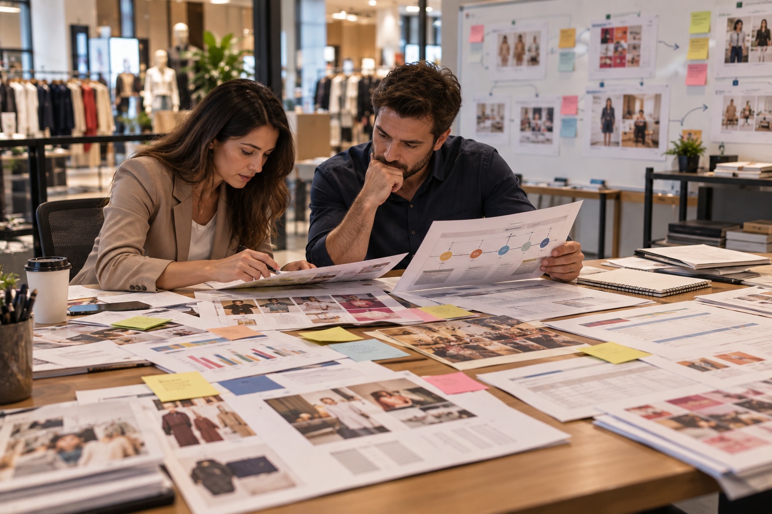 Retail marketing team organizing disconnected campaign materials without a structured process linking customer needs to campaign planning and execution.
