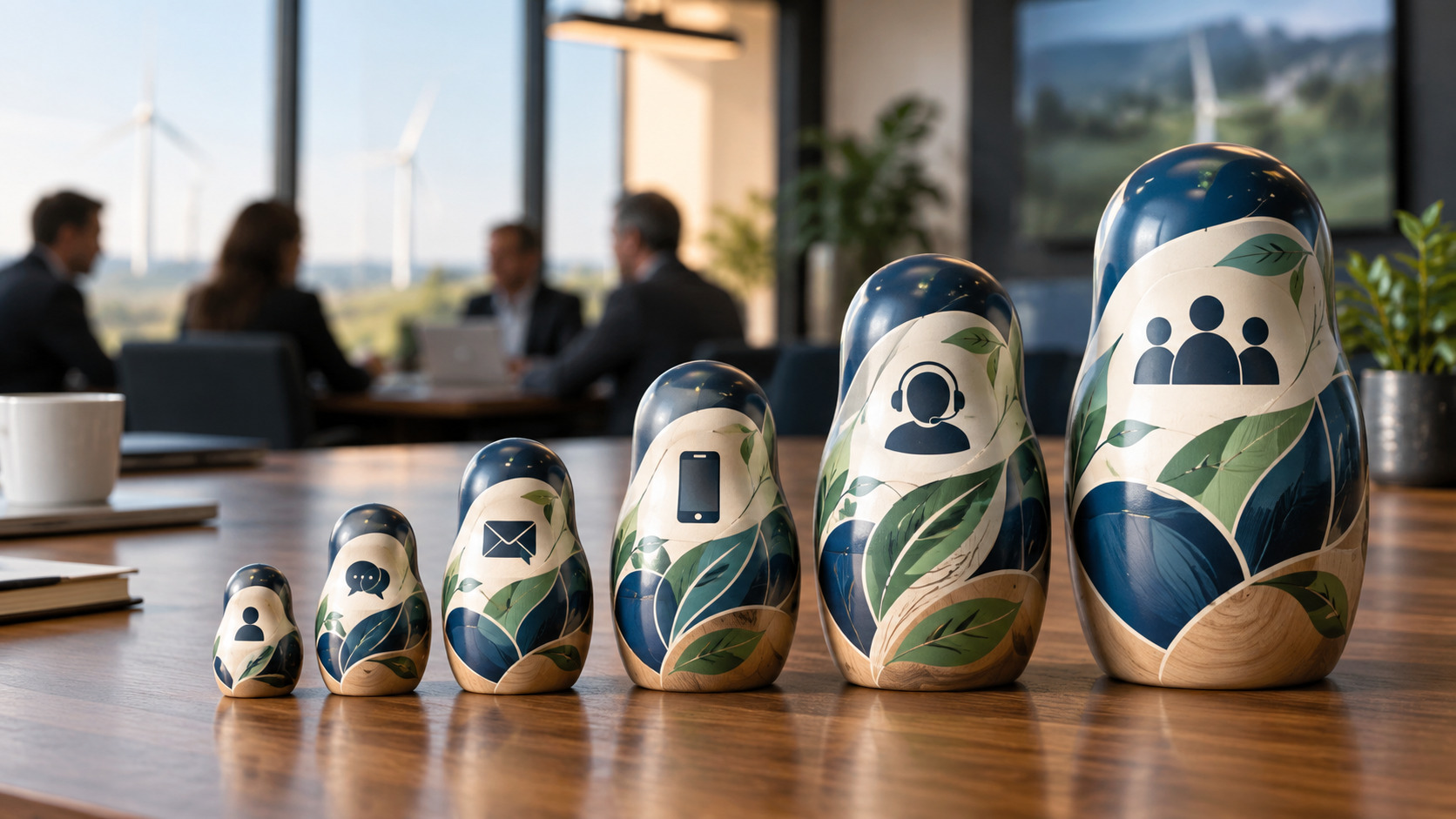 Russian nesting dolls symbolizing historical customer interactions organized into classification layers.