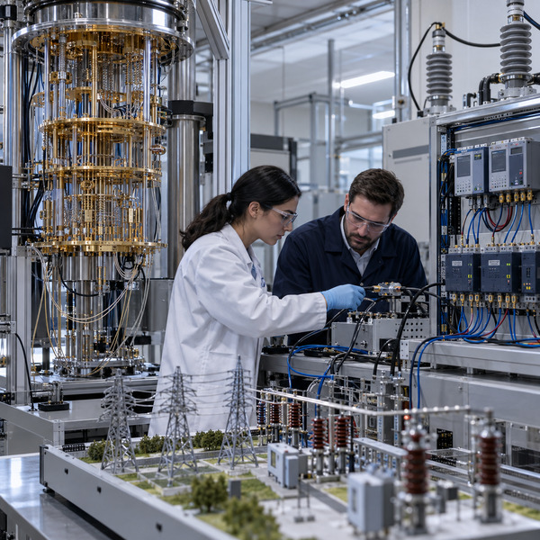 Researchers connect quantum laboratory equipment to a physical power-grid test bench.