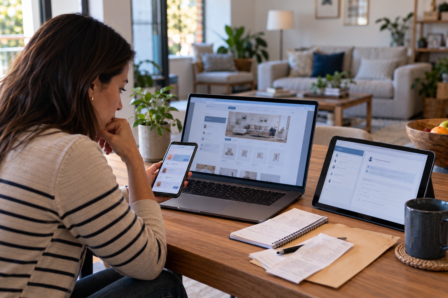 Customer using several disconnected digital retail channels with gaps between shopping, service and loyalty interactions.
