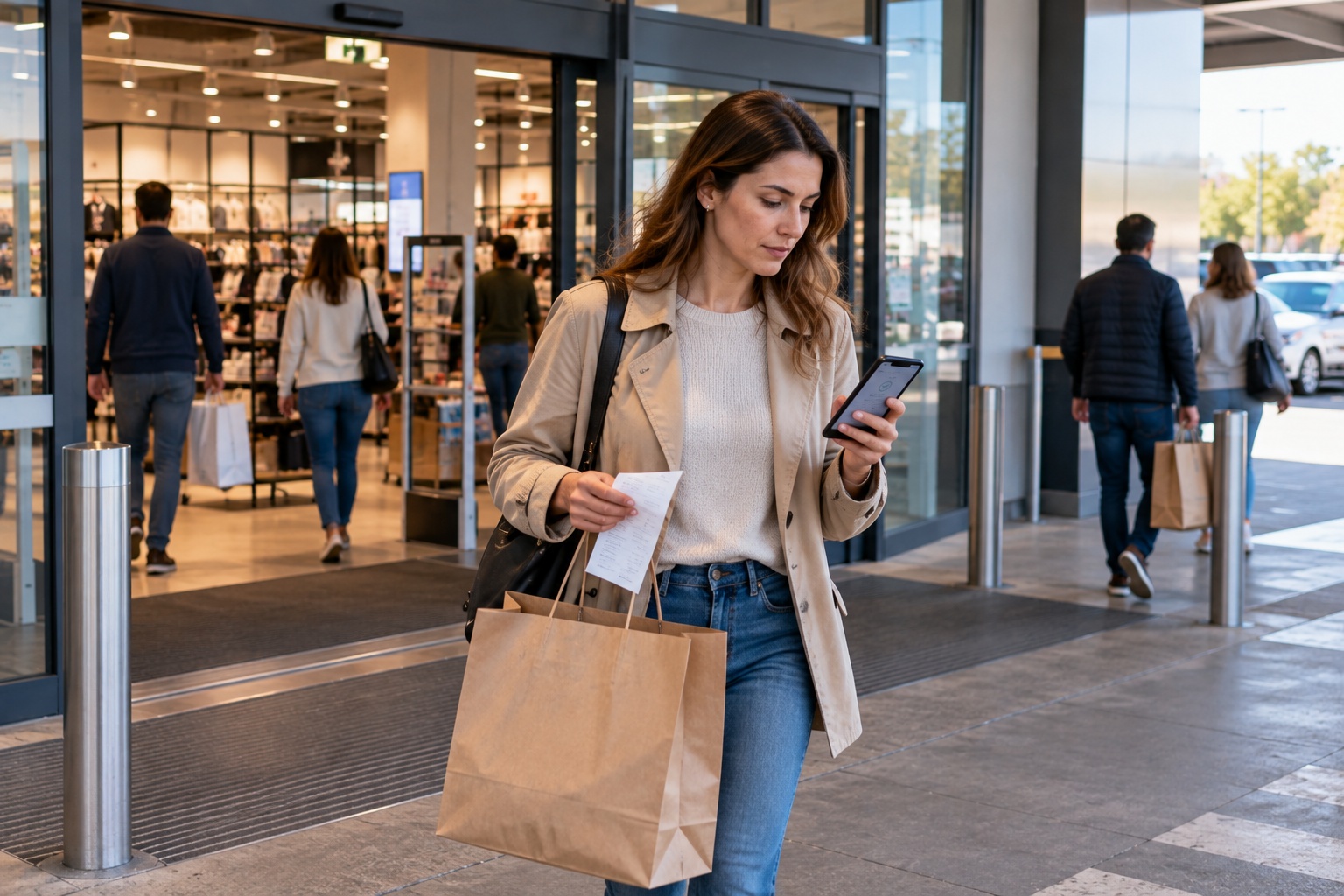 Customer leaving a retail store after a purchase with no meaningful digital interaction to maintain engagement with the brand between transactions.