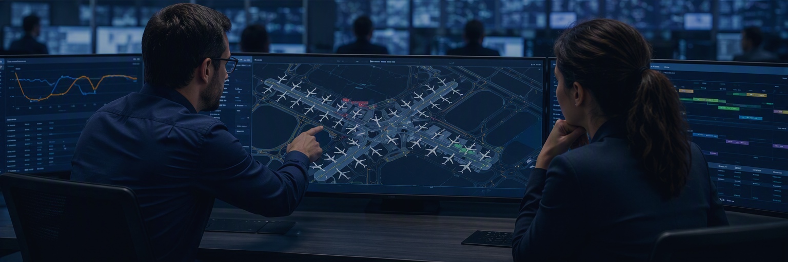two airpot controllers working on a digital twin application in a computer