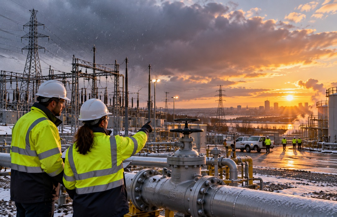 Utility field environment with electrical and gas assets under changing weather conditions, representing variable demand drivers.