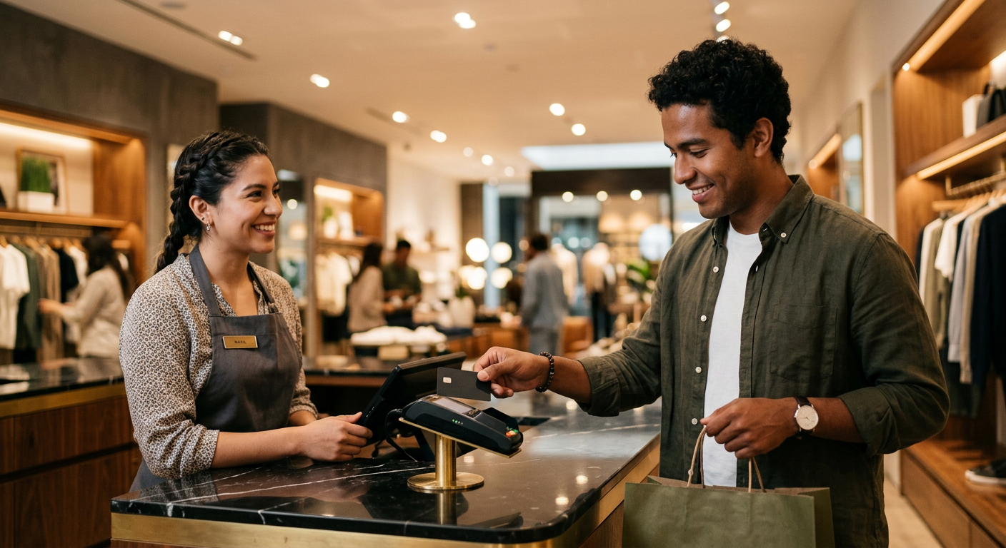 Customer making payment in retail store