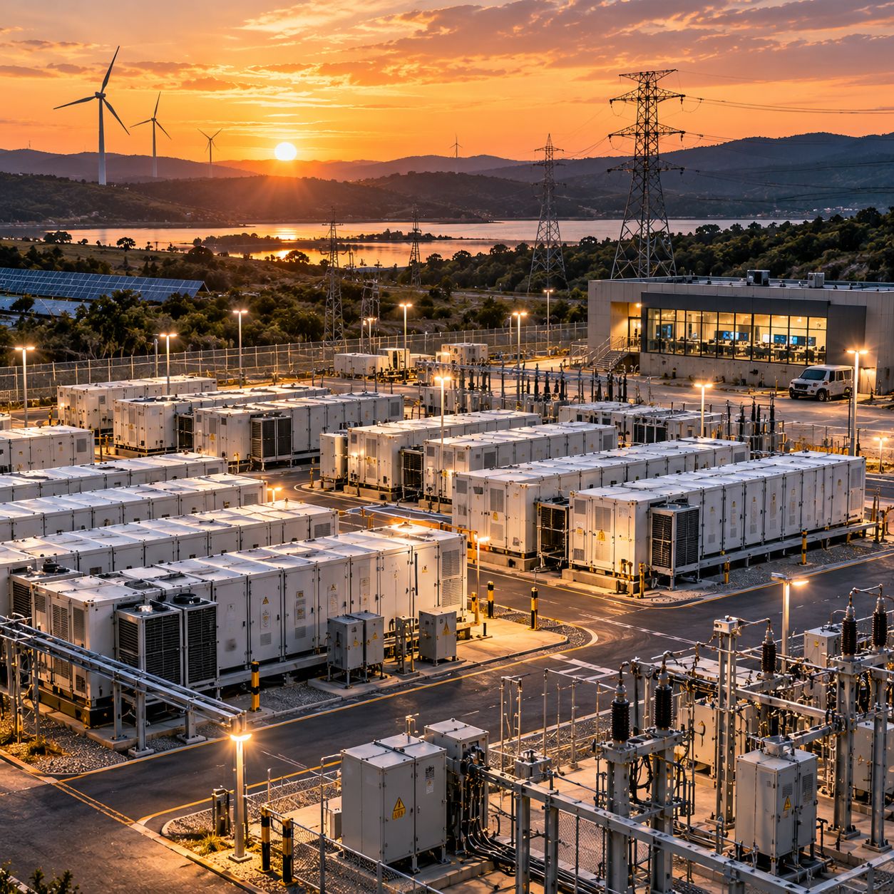 Automated energy trading supported by battery storage, renewable generation and grid infrastructure for real-time operational optimization.
