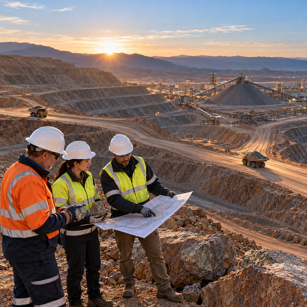 Geologist Examining Drill Core at a Mine Logging Shelter