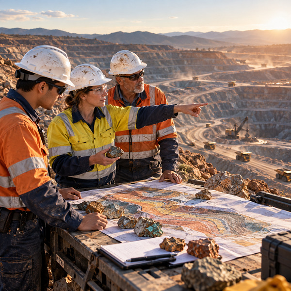 Mine Planning Team Weighing Ore Decisions Above an Open Pit