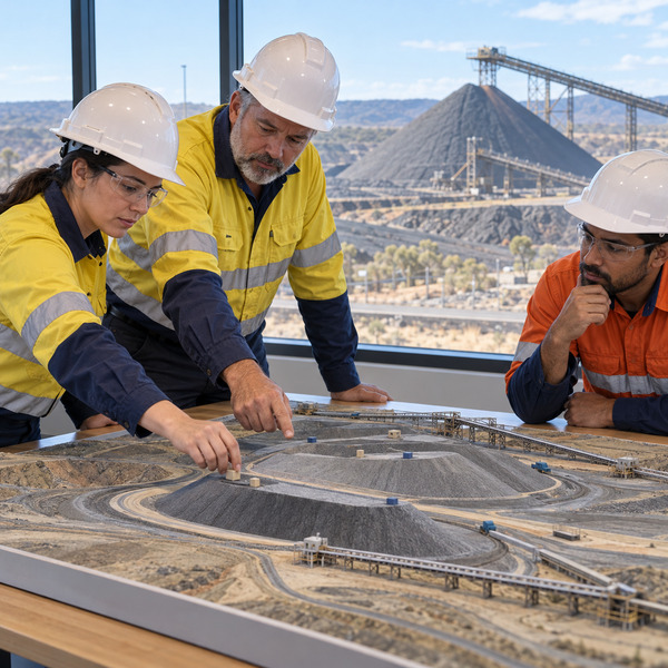Mining Team Comparing Stockpile and Reclaim Options