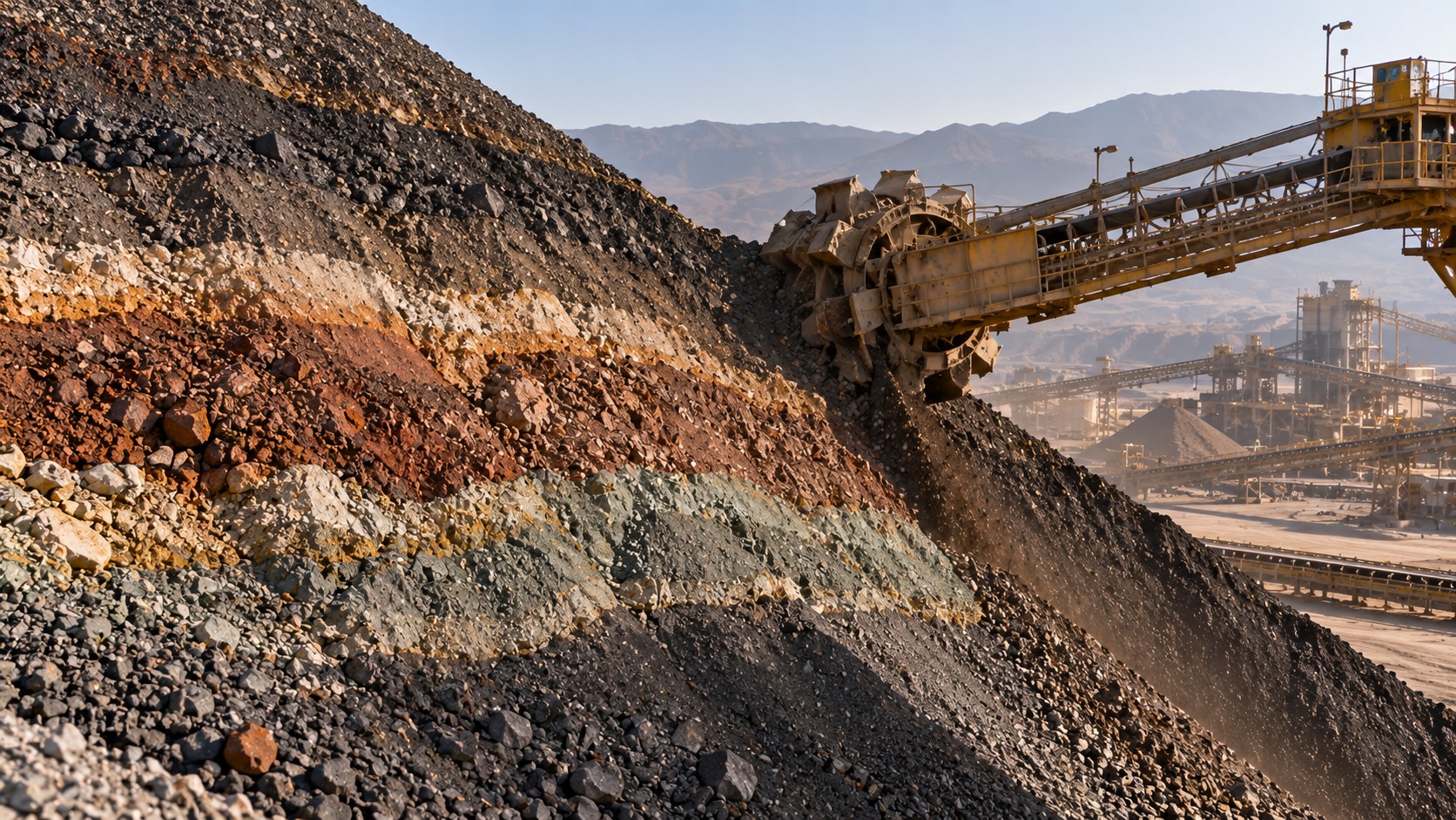 Bucket-Wheel Reclaimer Recovering Material from a Mining Stockpile