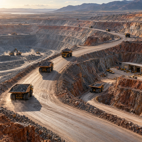 Haul truck fleet moving through an open-pit production plan