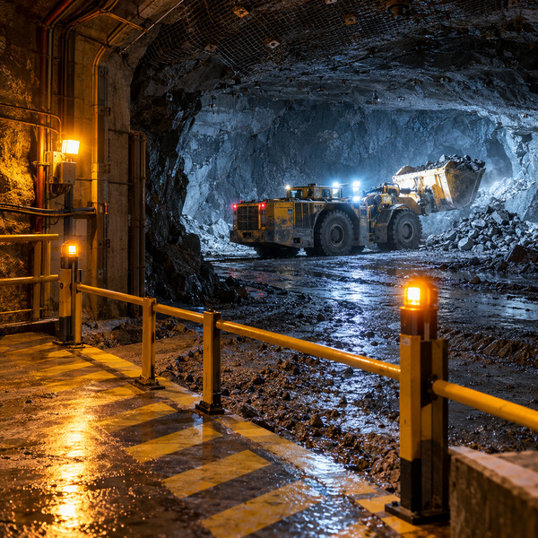 Underground Loader Beyond a Marked Safety Boundary