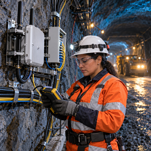 Mining Network Engineer Testing a Tunnel Radio Node