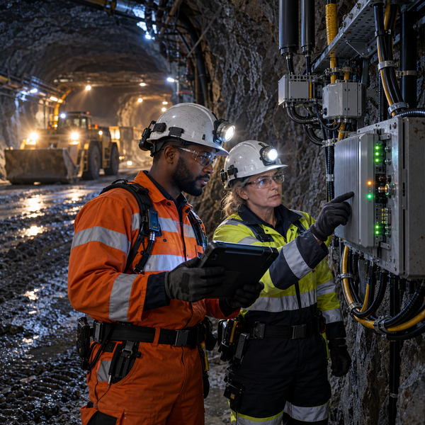Operations Team Checking a Mine Communications Gateway
