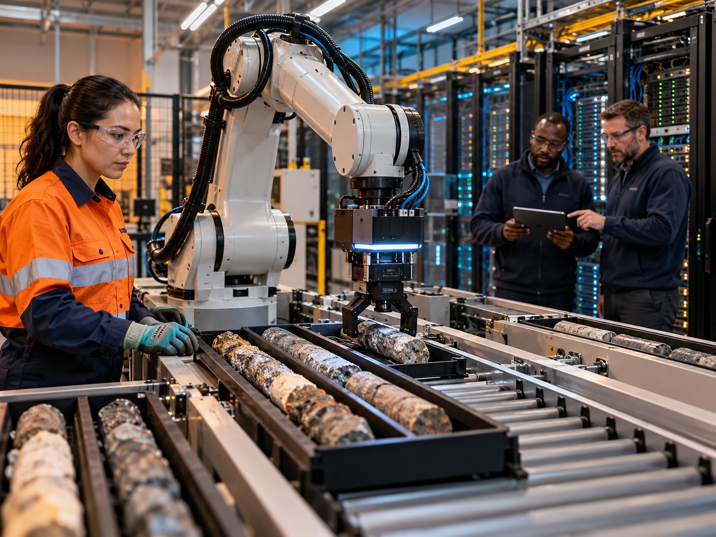 Remote Data Center Robot Sorting Mineral Core Samples for an AI Control Demonstration
