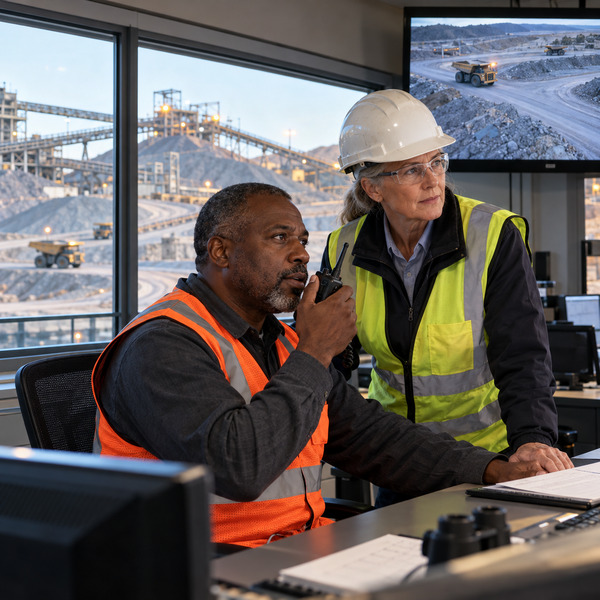 Mine dispatcher and field supervisor coordinating a safety response