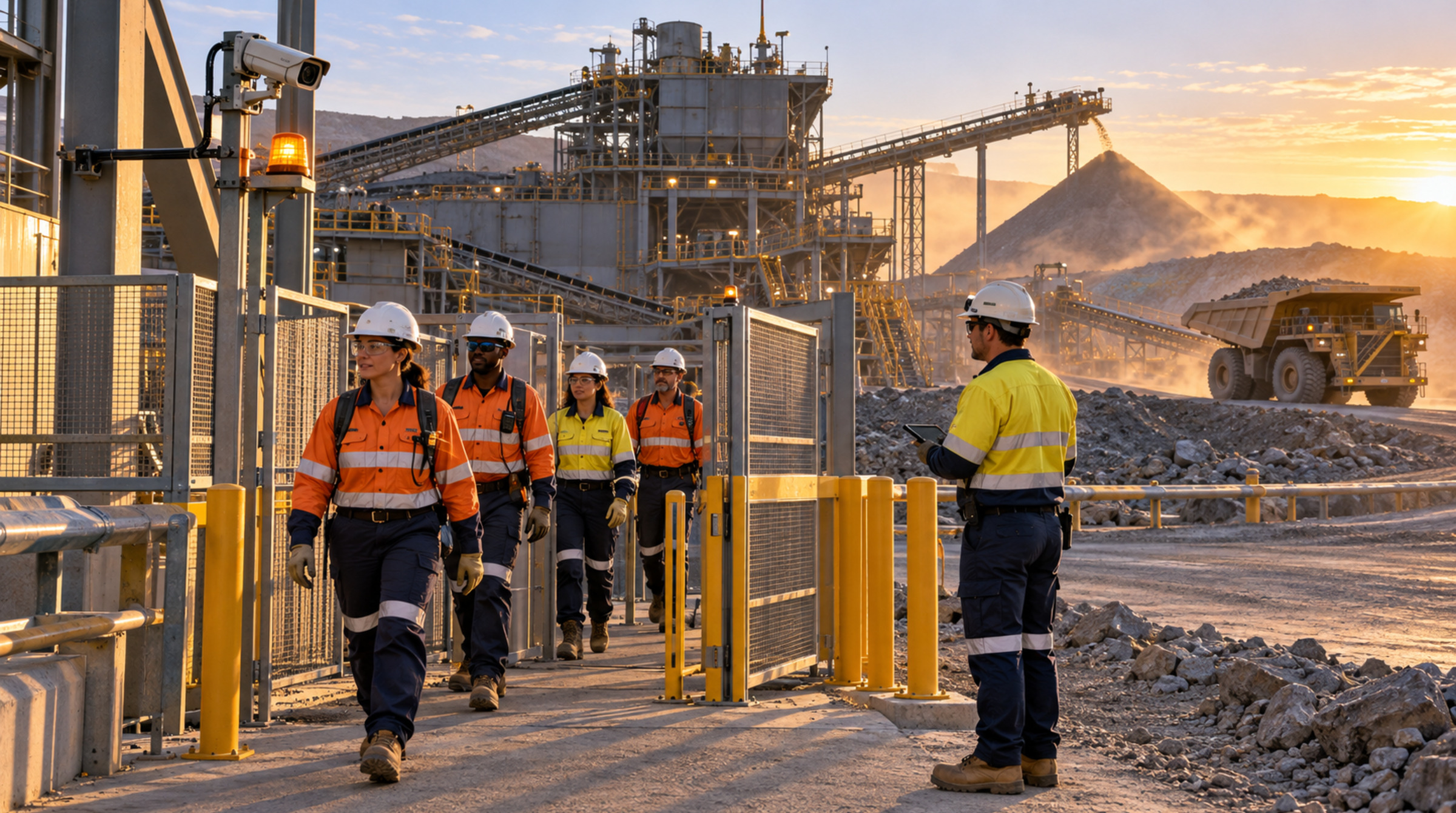 PPE-monitored access gate at a hard-rock mining processing plant