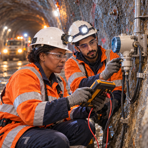 Underground Specialists Calibrating a Critical Mine Sensor