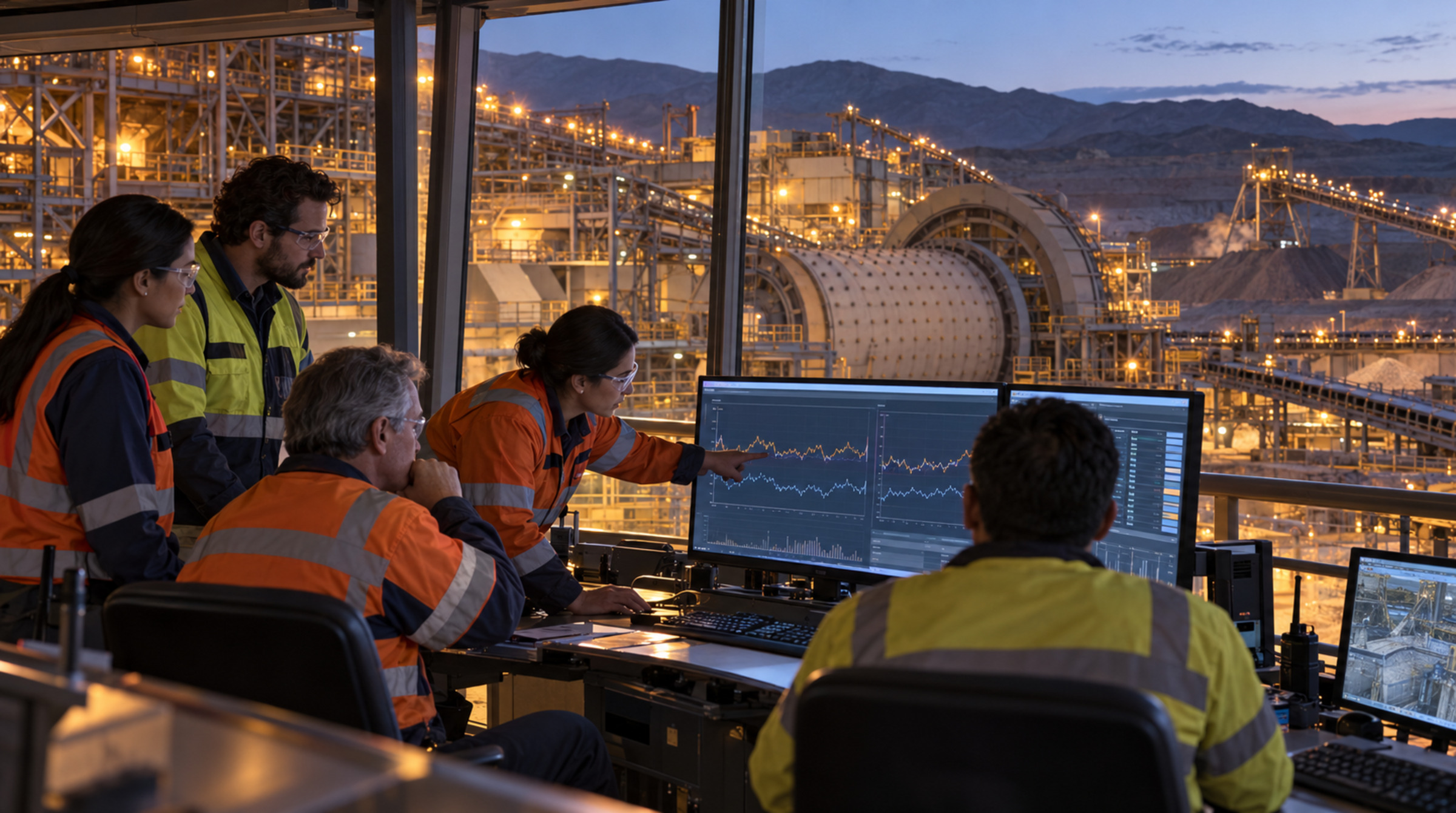 Mining operations team reviews production evidence for controlled model retraining.