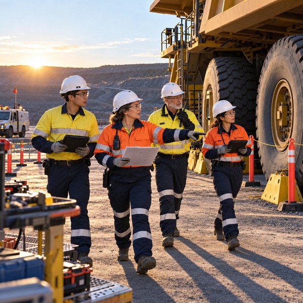 Joint recovery team rehearsing beside a safely isolated haul truck