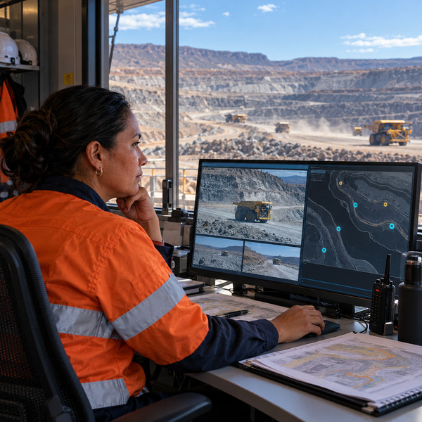 Supervisor Reviewing Truck Status, Route and Nearby Traffic