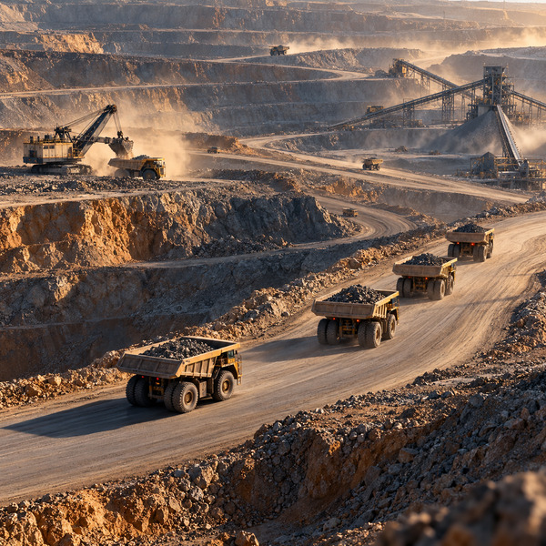 Stopped Haul Truck and Growing Queue Across an Active Mine