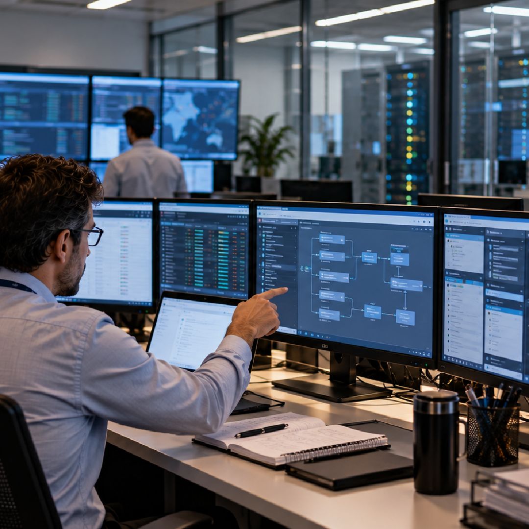 IT architecture for energy trading with integrated systems, event triggers and automated workflows across connected enterprise platforms.
