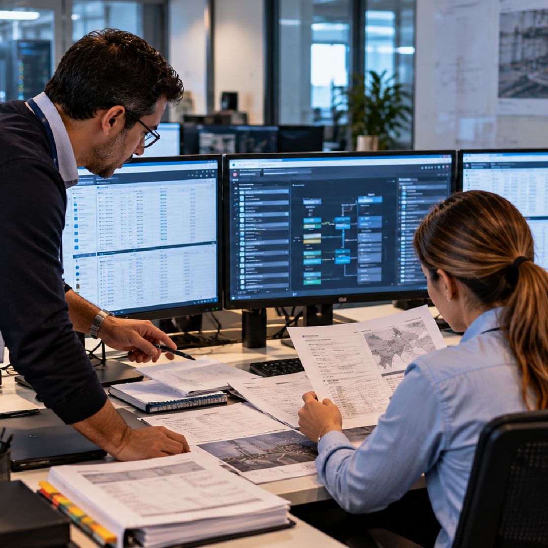 Energy trading data assessment with professionals reviewing data quality, lineage and source consistency across enterprise systems.