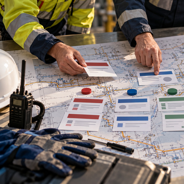 Energy professionals organising and prioritising use cases over a detailed gas infrastructure plan.