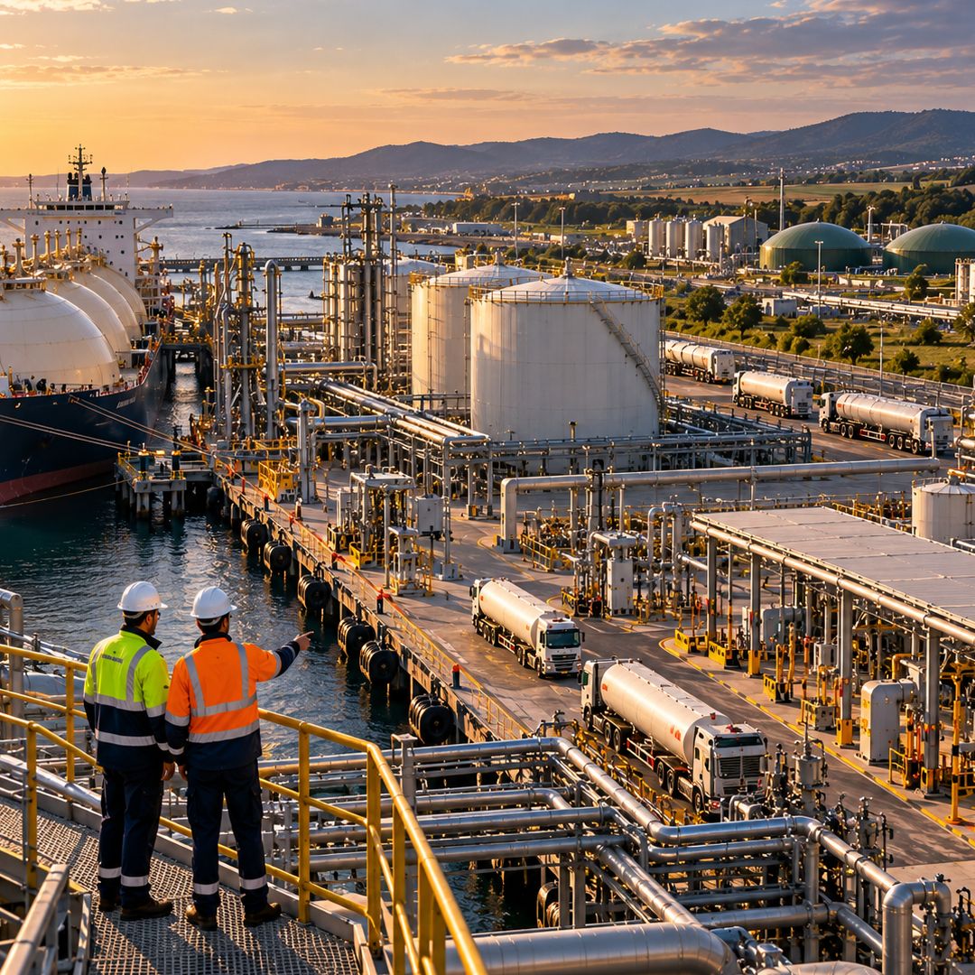Strategic gas sourcing with LNG, storage, pipelines and transport infrastructure supporting diversified procurement and portfolio optimization.