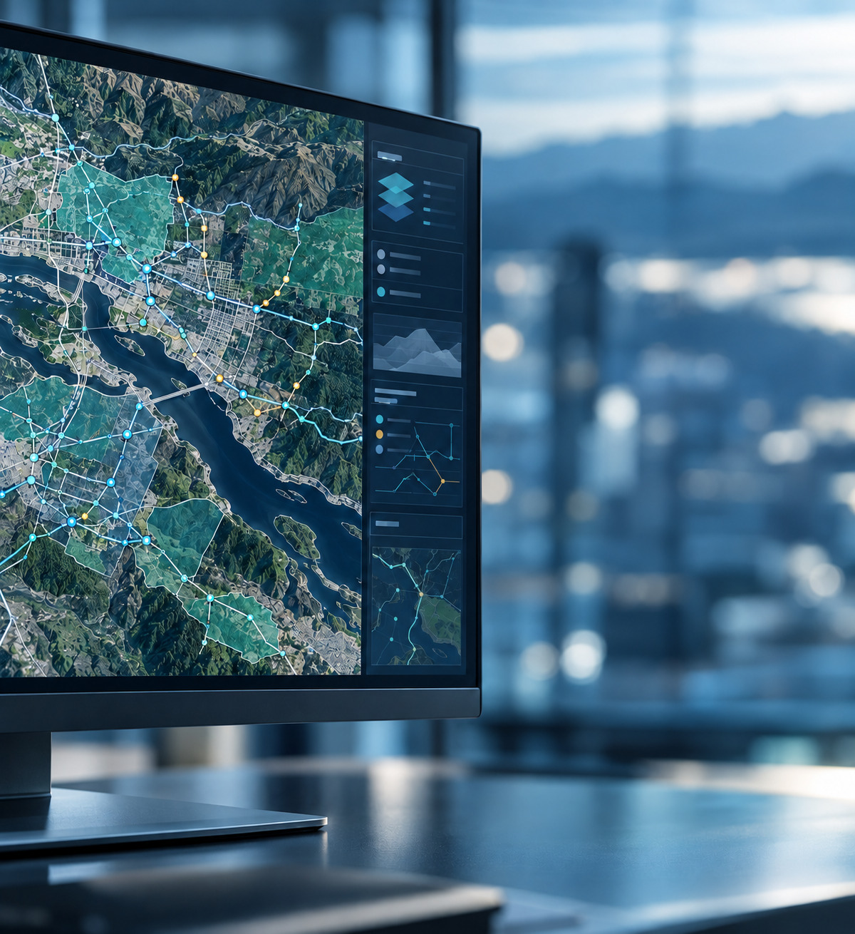 Parcial view of a GIS application on a computer