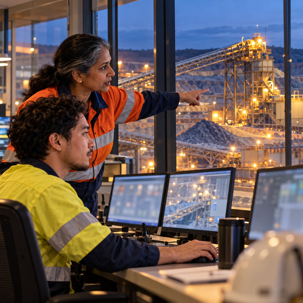 Operations specialists supervising a concentrator from the control roomOperations specialists supervising a concentrator from the control room
