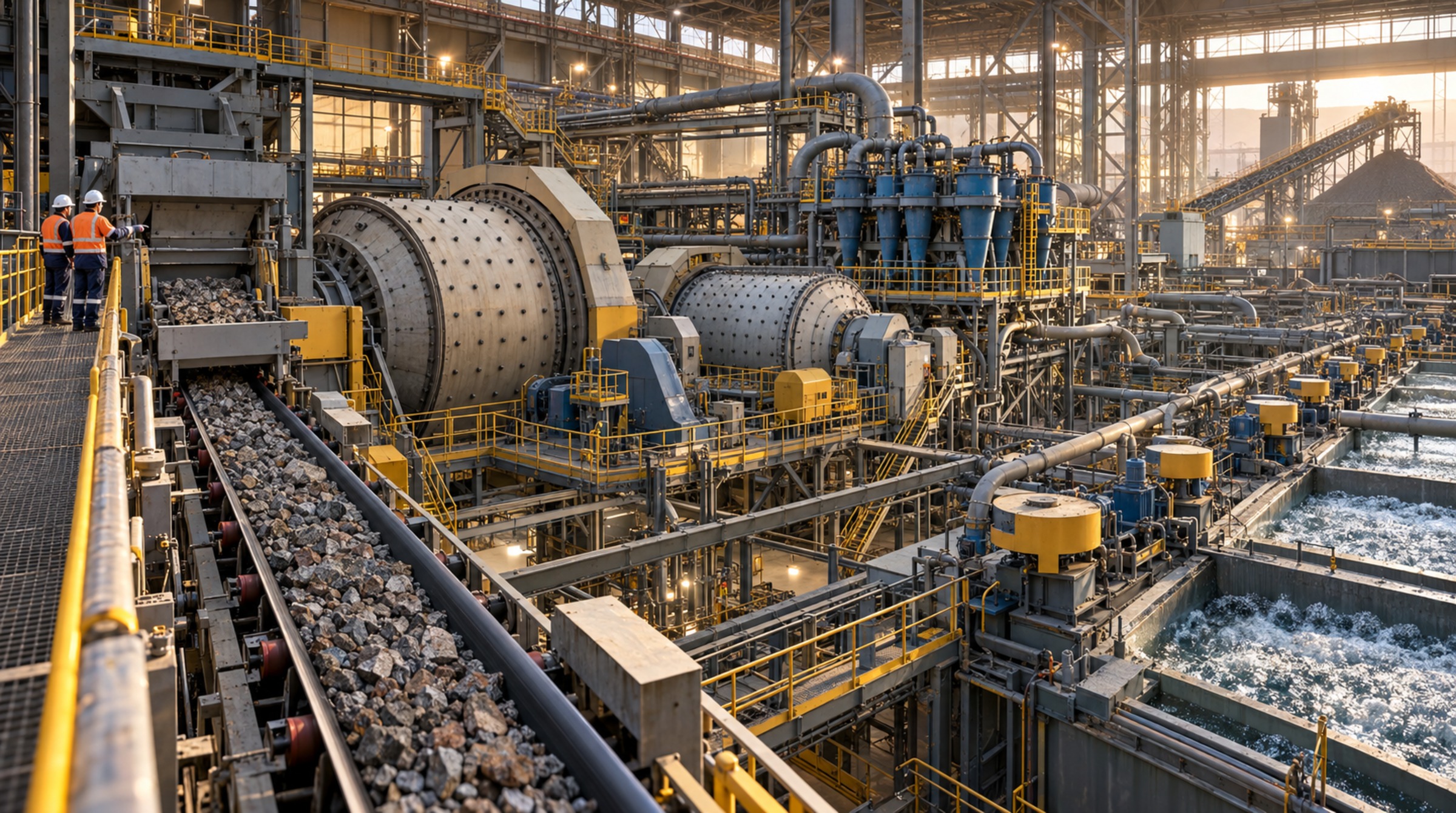 Ore Feed Moves Through SAG and Ball Mills Toward Flotation