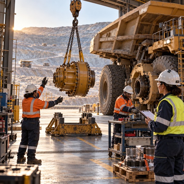Prepared Final-Drive Replacement in an Open-Pit Mine Workshop